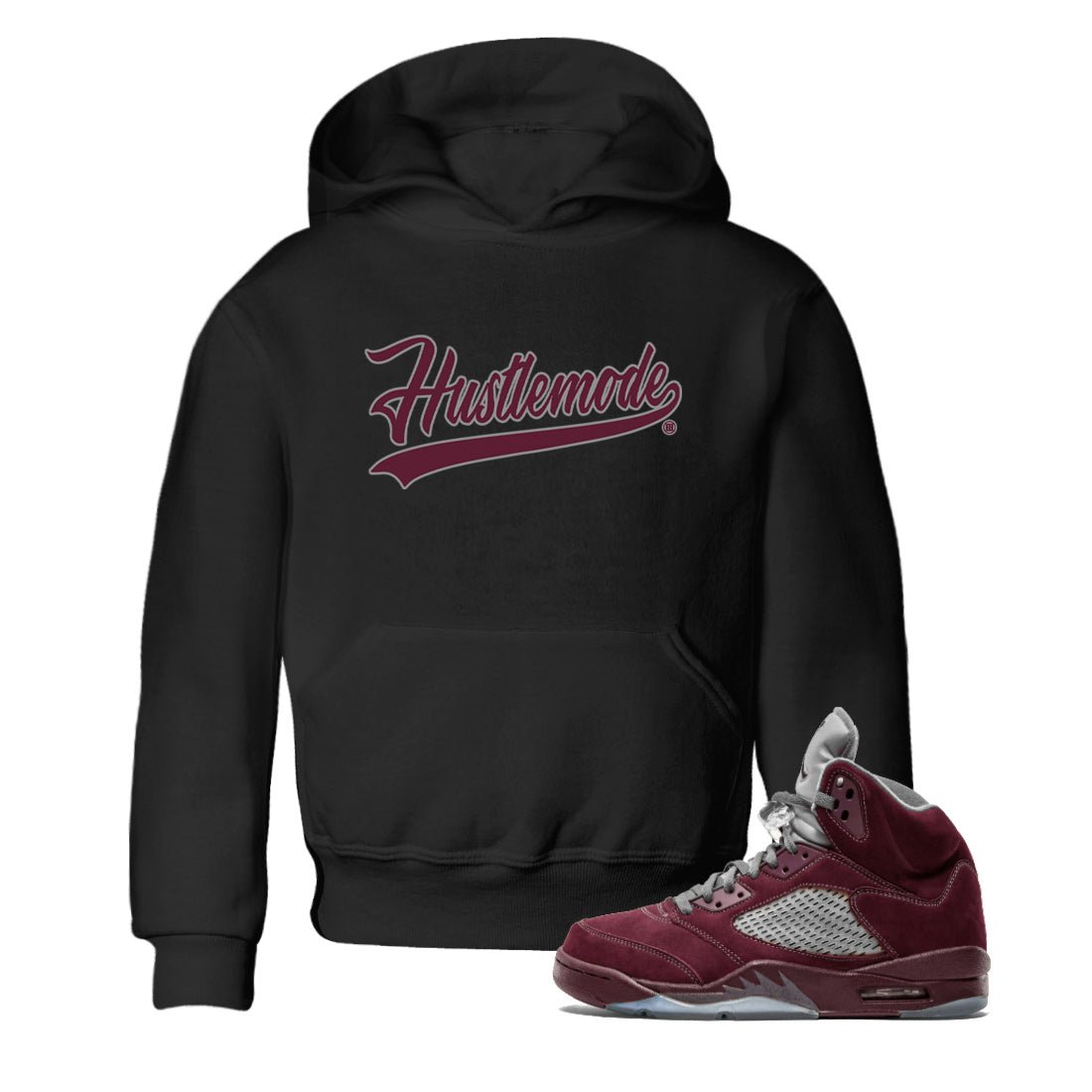 Air Jordan 5 Burgundy Sneaker Match Tees Hustle Mode Sneaker Tees Jordan 5 Burgundy Sneaker Release Tees Kids Shirts Black 1