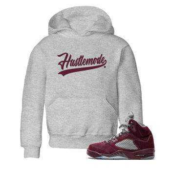 Air Jordan 5 Burgundy Sneaker Match Tees Hustle Mode Sneaker Tees Jordan 5 Burgundy Sneaker Release Tees Kids Shirts Heather Grey 1