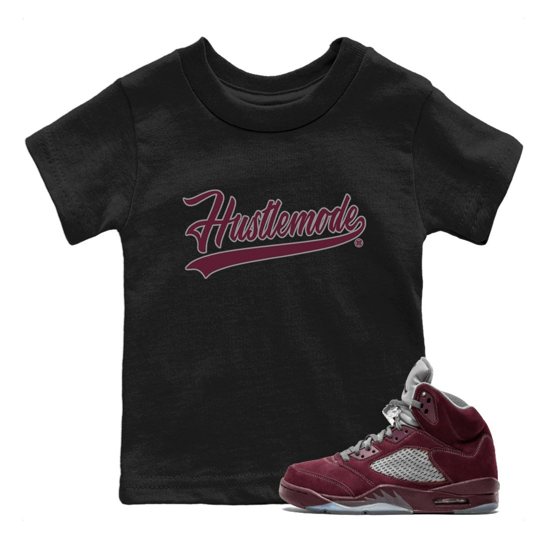 Air Jordan 5 Burgundy Sneaker Match Tees Hustle Mode Sneaker Tees Jordan 5 Burgundy Sneaker Release Tees Kids Shirts Black 1