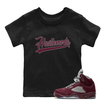 Air Jordan 5 Burgundy Sneaker Match Tees Hustle Mode Sneaker Tees Jordan 5 Burgundy Sneaker Release Tees Kids Shirts Black 1