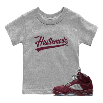 Air Jordan 5 Burgundy Sneaker Match Tees Hustle Mode Sneaker Tees Jordan 5 Burgundy Sneaker Release Tees Kids Shirts Heather Grey 1