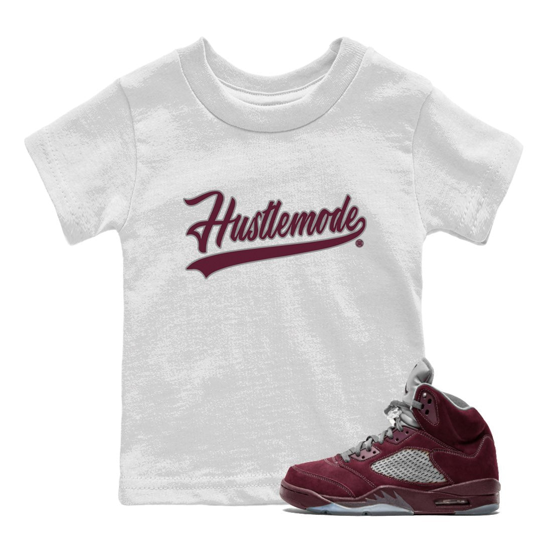 Air Jordan 5 Burgundy Sneaker Match Tees Hustle Mode Sneaker Tees Jordan 5 Burgundy Sneaker Release Tees Kids Shirts White 1