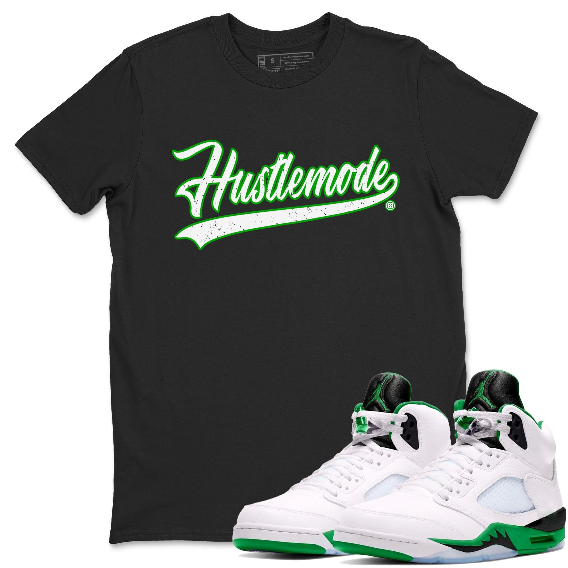 5s Lucky Green shirt to match jordans Hustle Mode sneaker tees Air Jordan 5 Retro Lucky Green SNRT Sneaker Release Tees unisex cotton Black 1 crew neck shirt
