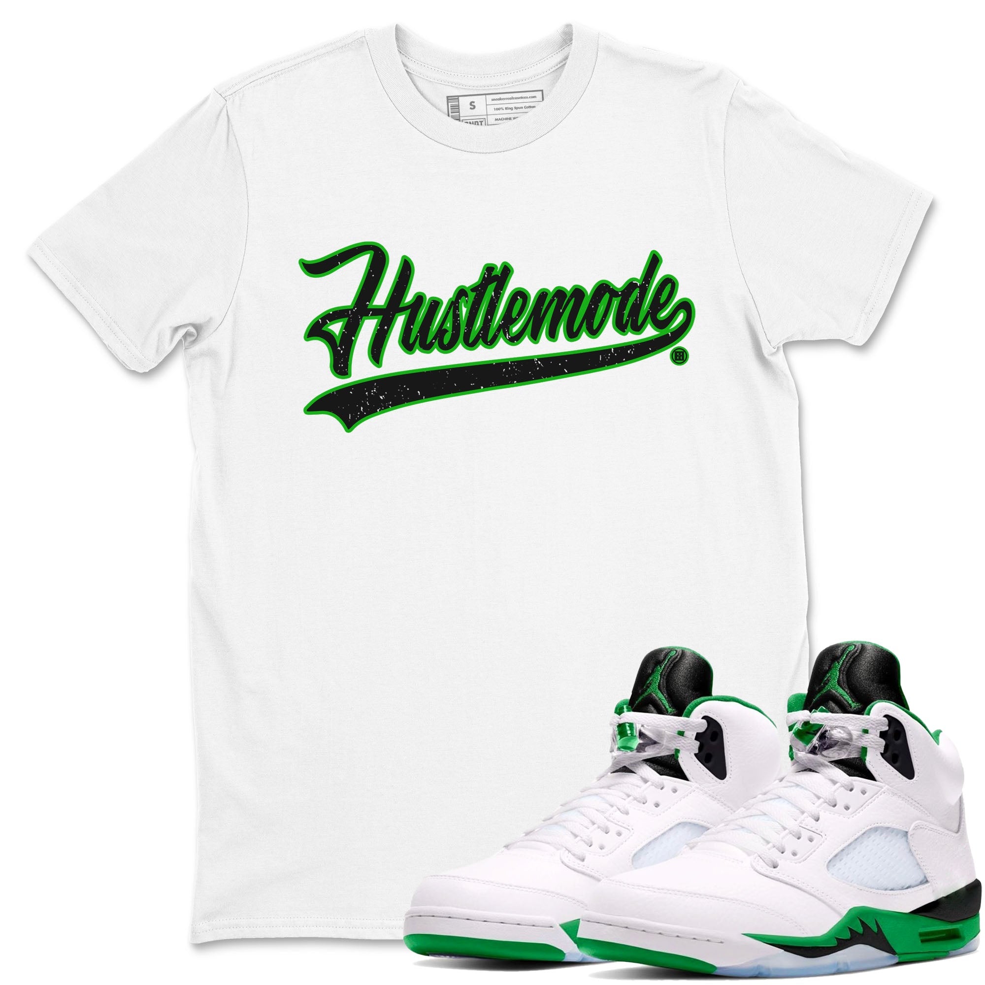 5s Lucky Green shirt to match jordans Hustle Mode sneaker tees Air Jordan 5 Retro Lucky Green SNRT Sneaker Release Tees unisex cotton White 1 crew neck shirt