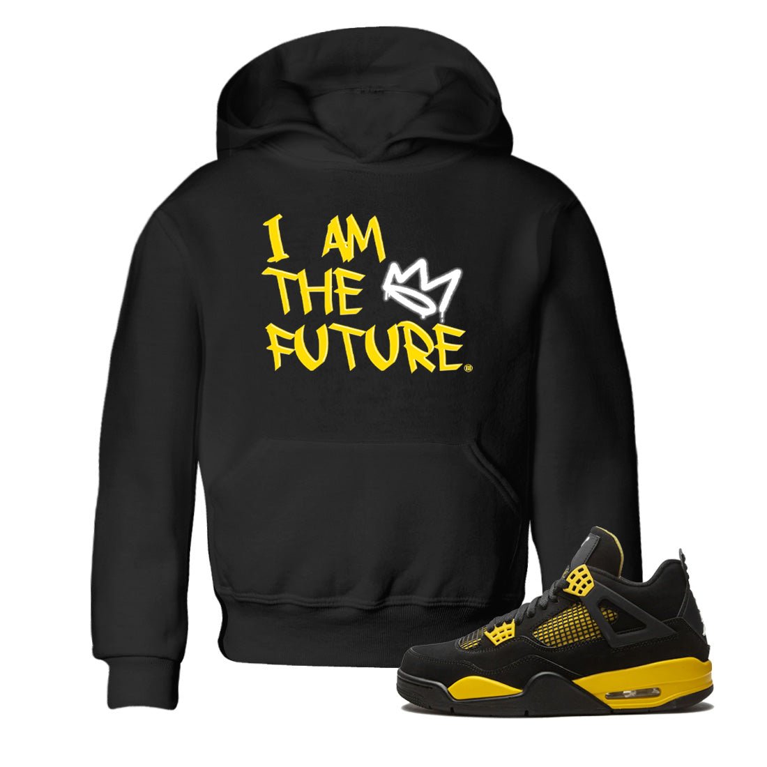 Air Jordan 4 Thunder Sneaker Match Tees I Am The Future Sneaker Tees Air Jordan 4 Retro Thunder Sneaker Release Tees Kids Shirts Black 1