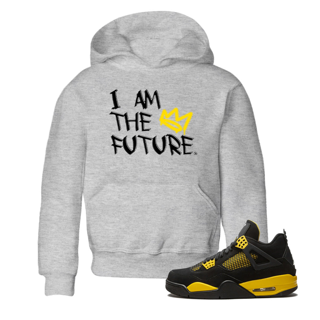 Air Jordan 4 Thunder Sneaker Match Tees I Am The Future Sneaker Tees Air Jordan 4 Retro Thunder Sneaker Release Tees Kids Shirts Heather Grey 1