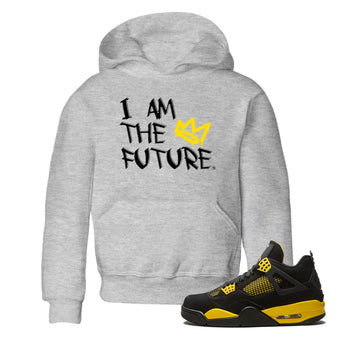 Air Jordan 4 Thunder Sneaker Match Tees I Am The Future Sneaker Tees Air Jordan 4 Retro Thunder Sneaker Release Tees Kids Shirts Heather Grey 1
