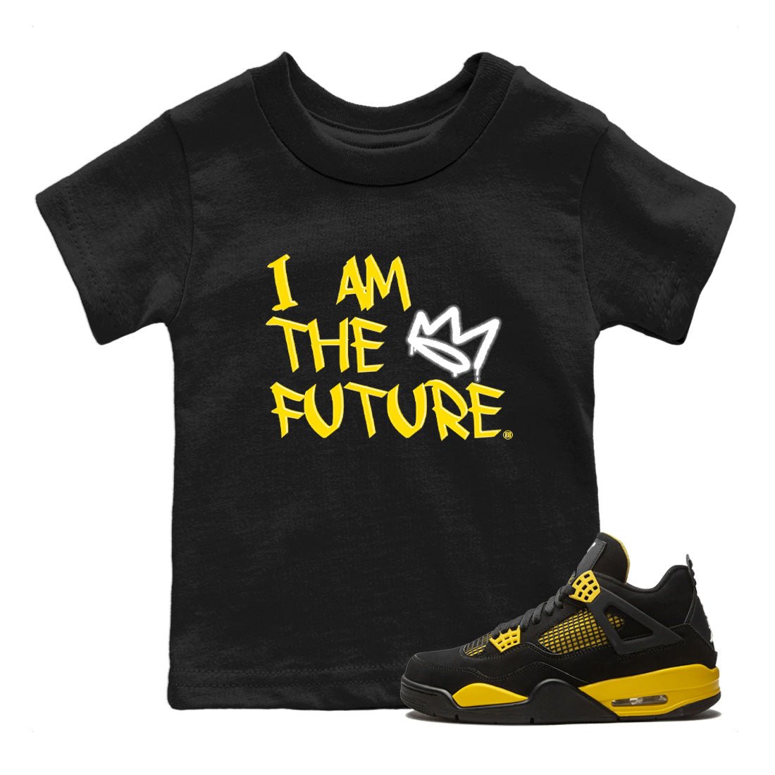 Air Jordan 4 Thunder Sneaker Match Tees I Am The Future Sneaker Tees Air Jordan 4 Retro Thunder Sneaker Release Tees Kids Shirts Black 1