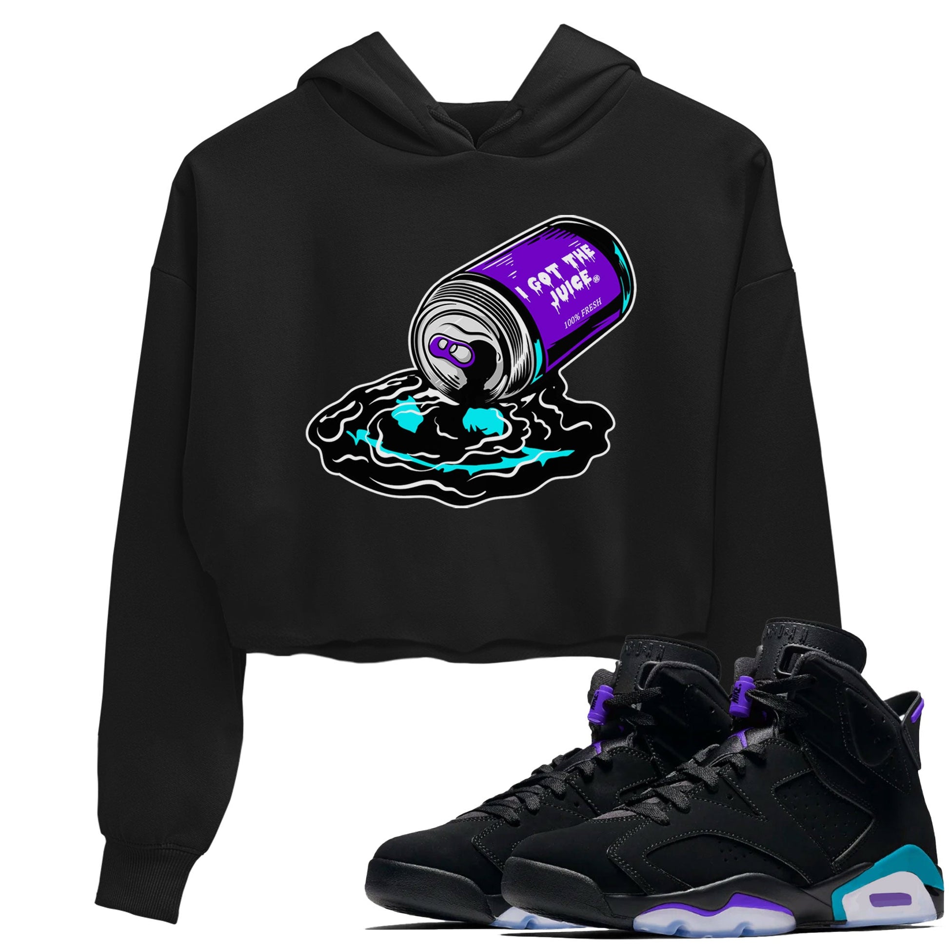Air Jordan 6 Aqua shirt to match jordans I Got The Juice sneaker tees Jordan 6 Retro Aqua SNRT Sneaker Tees Black 1 Crop T-Shirt