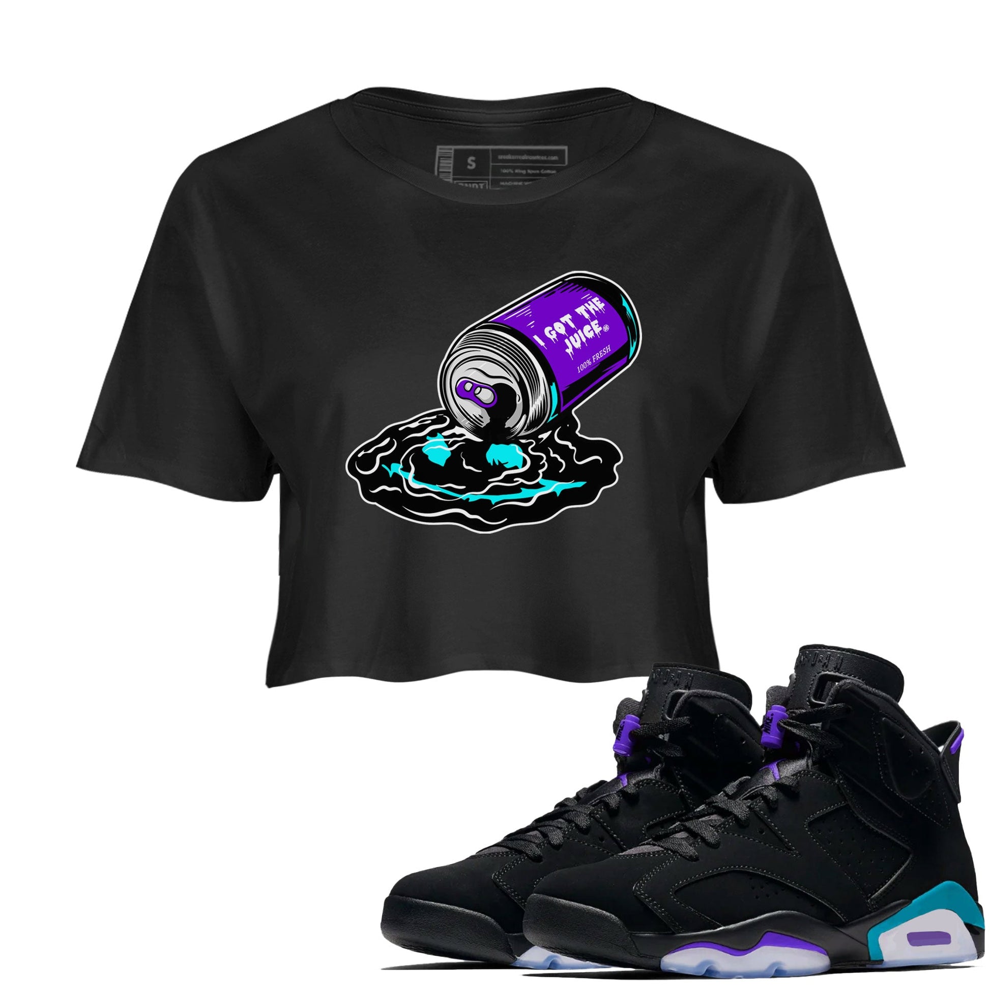 Air Jordan 6 Aqua shirt to match jordans I Got The Juice sneaker tees Jordan 6 Retro Aqua SNRT Sneaker Tees Black 1 Crop T-Shirt