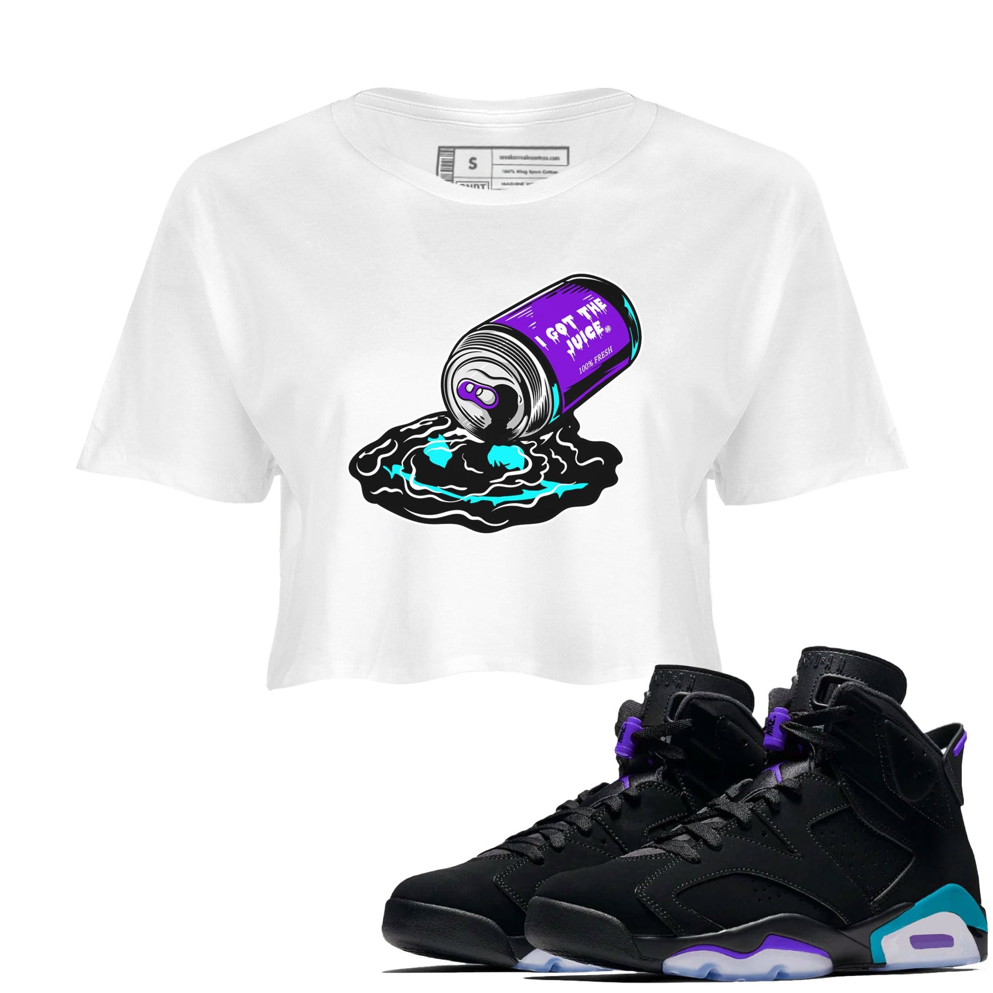 Air Jordan 6 Aqua shirt to match jordans I Got The Juice sneaker tees Jordan 6 Retro Aqua SNRT Sneaker Tees White 1 Crop T-Shirt
