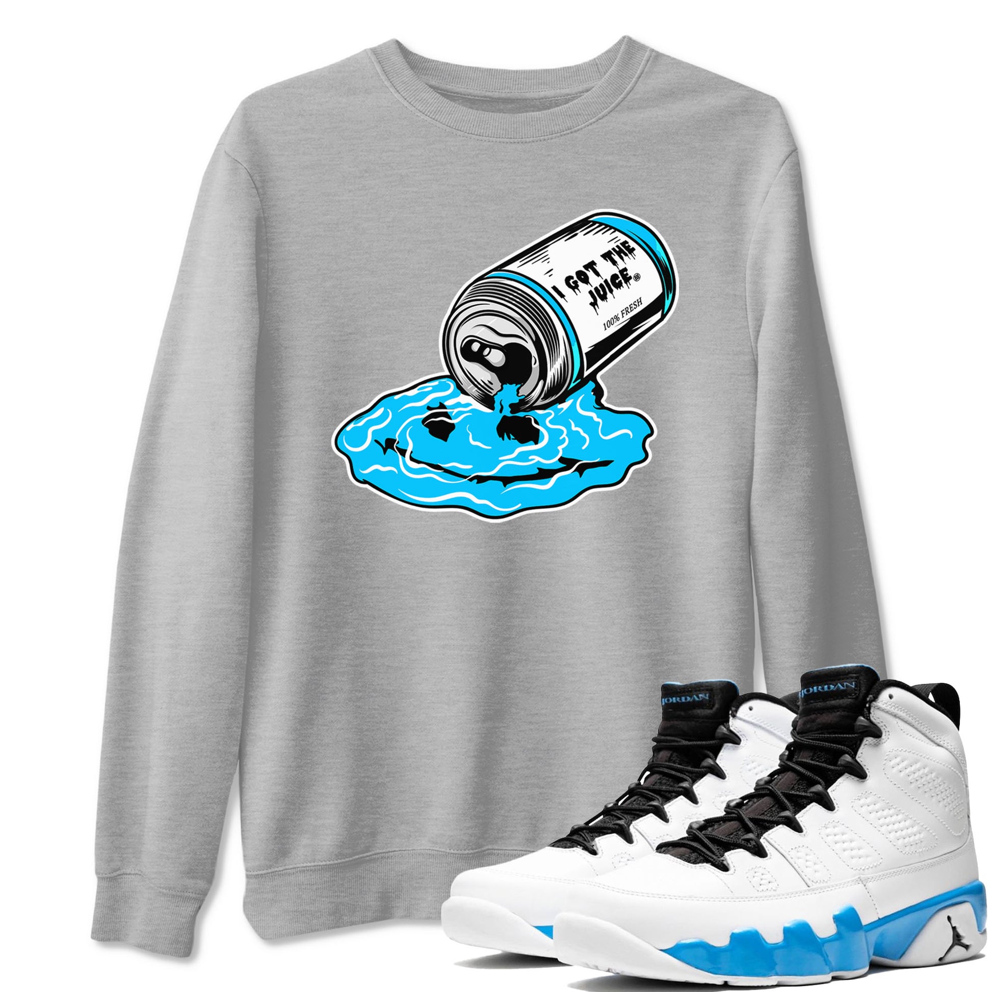 9s Powder Blue shirt to match jordans I Got The Juice sneaker tees Air Jordan 9 Powder Blue SNRT Sneaker Release Tees unisex cotton Heather Grey 1 crew neck shirt