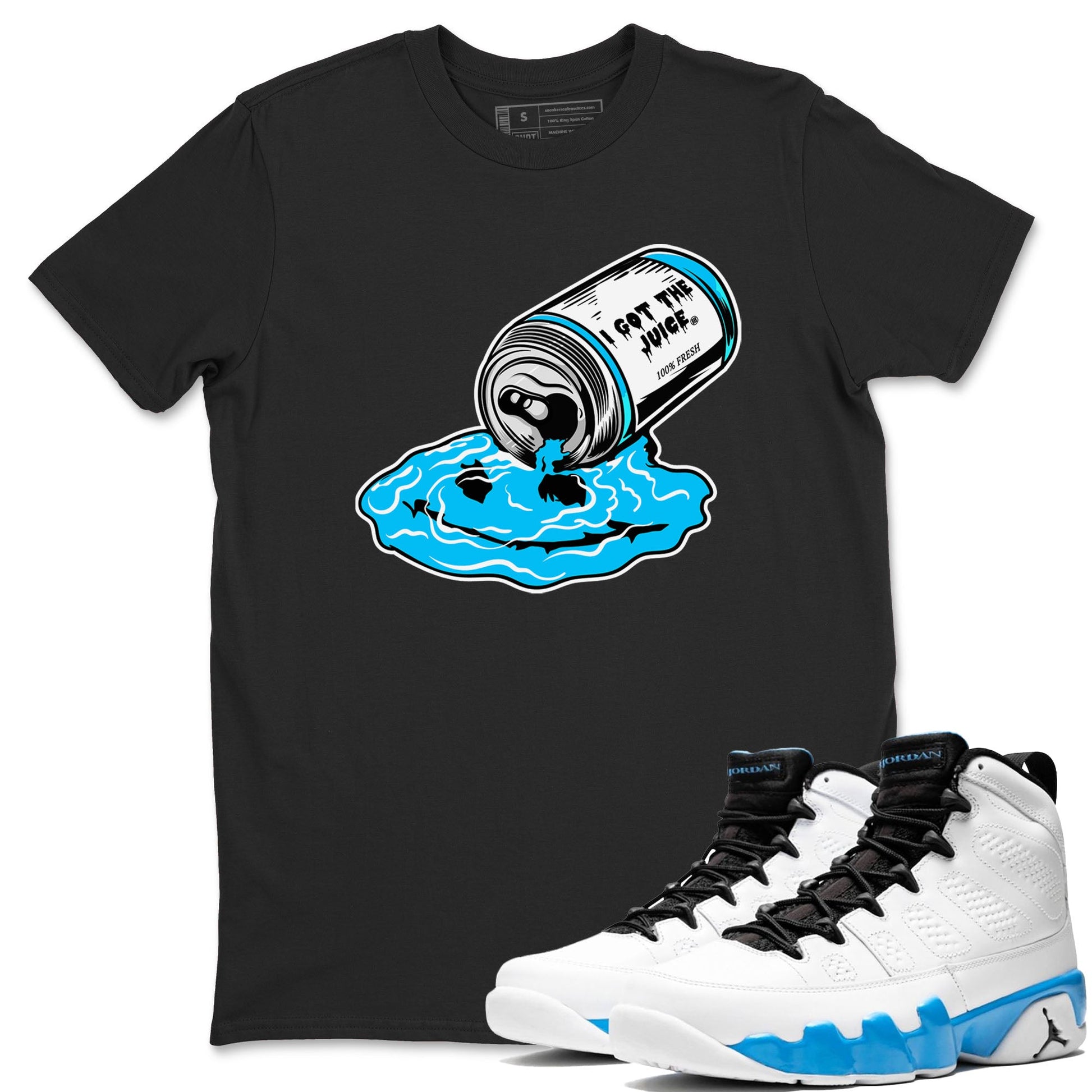 9s Powder Blue shirt to match jordans I Got The Juice sneaker tees Air Jordan 9 Powder Blue SNRT Sneaker Release Tees unisex cotton Black 1 crew neck shirt