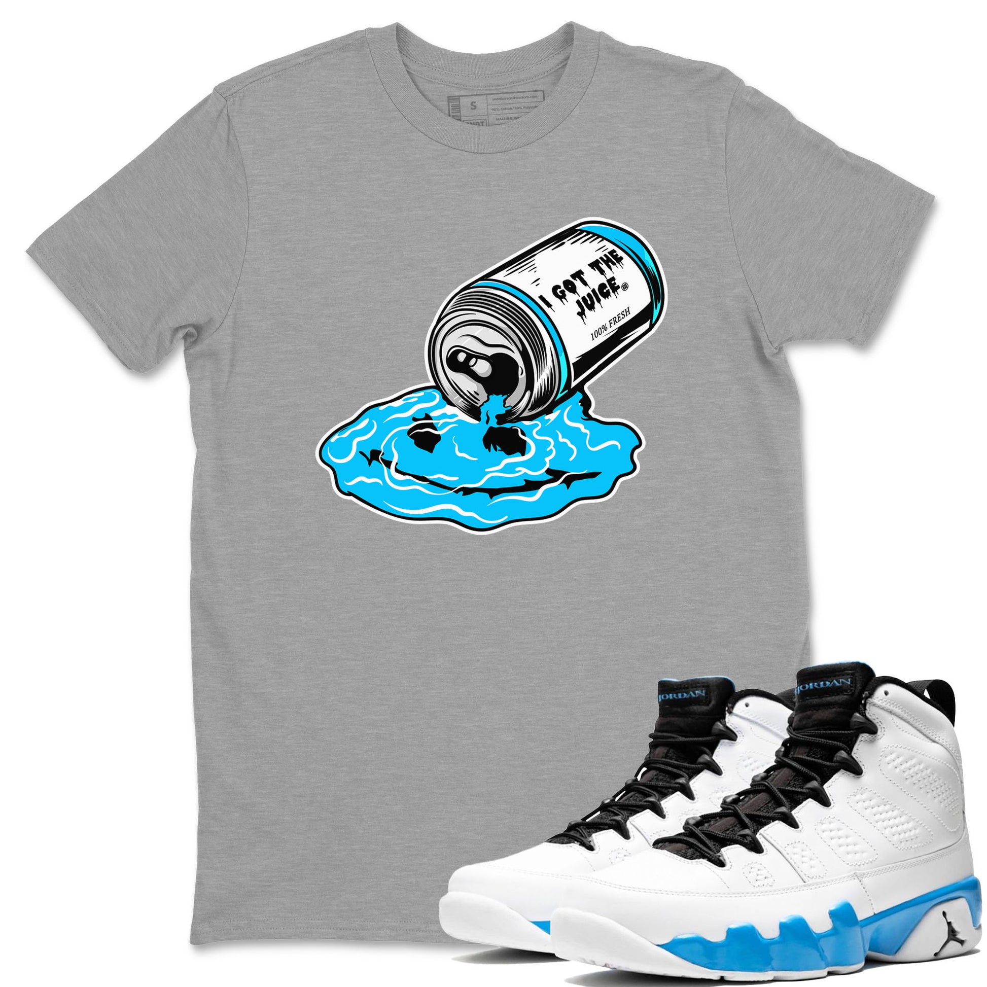9s Powder Blue shirt to match jordans I Got The Juice sneaker tees Air Jordan 9 Powder Blue SNRT Sneaker Release Tees unisex cotton Heather Grey 1 crew neck shirt