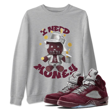 Air Jordan 5 Burgundy shirt to match jordans I Need Money sneaker tees AJ5 Burgundy SNRT Sneaker Release Tees Unisex Heather Grey 1 T-Shirt