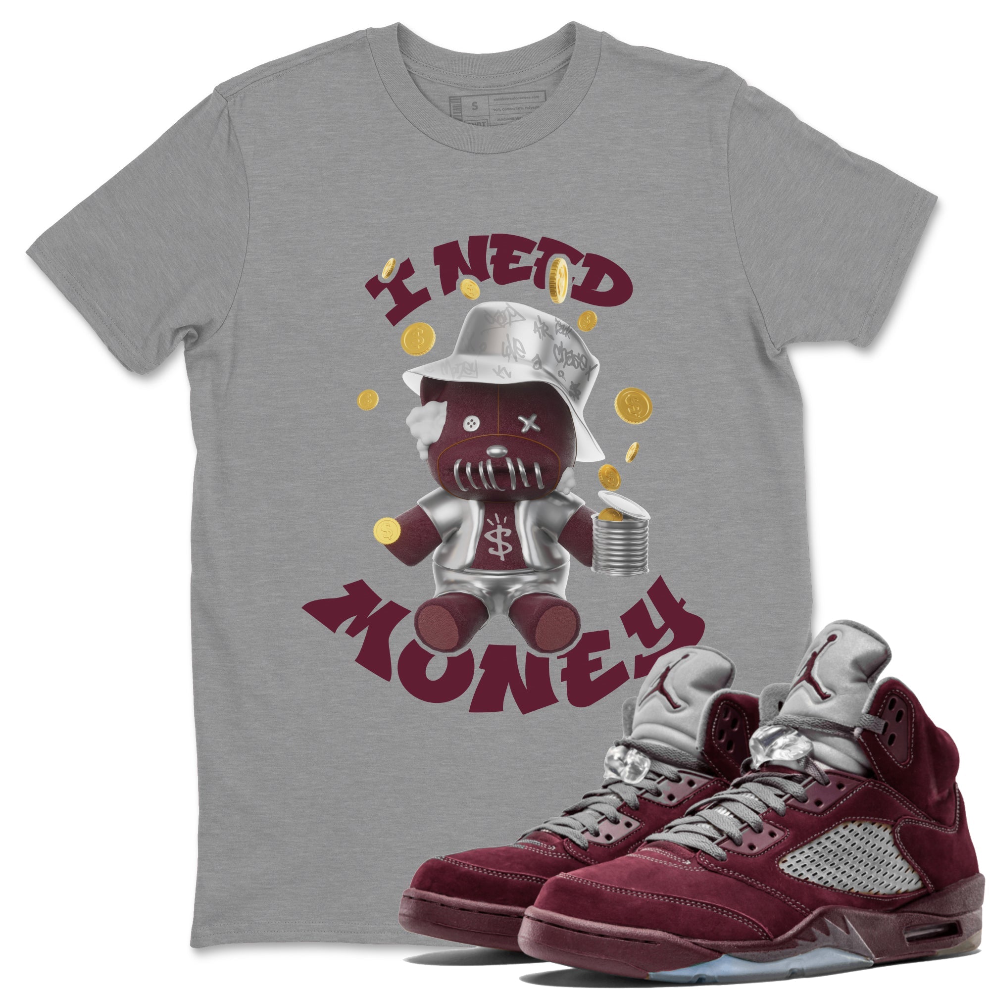 Air Jordan 5 Burgundy shirt to match jordans I Need Money sneaker tees AJ5 Burgundy SNRT Sneaker Release Tees Unisex Heather Grey 1 T-Shirt