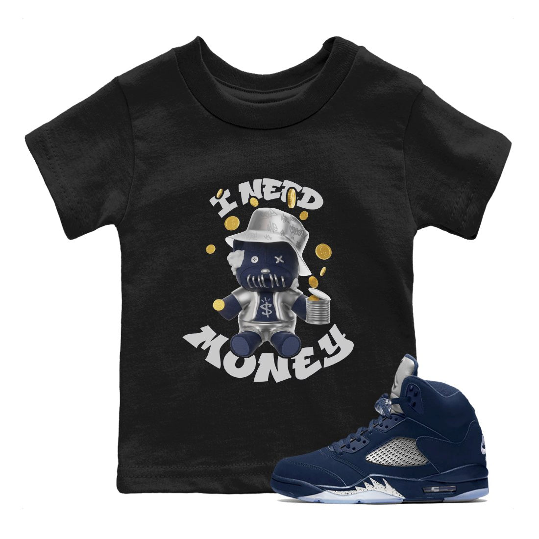 Air Jordan 5 Georgetown shirt to match jordans I Need Money sneaker tees AJ5 Georgetown SNRT Sneaker Release Tees Baby Toddler Black 1 T-Shirt