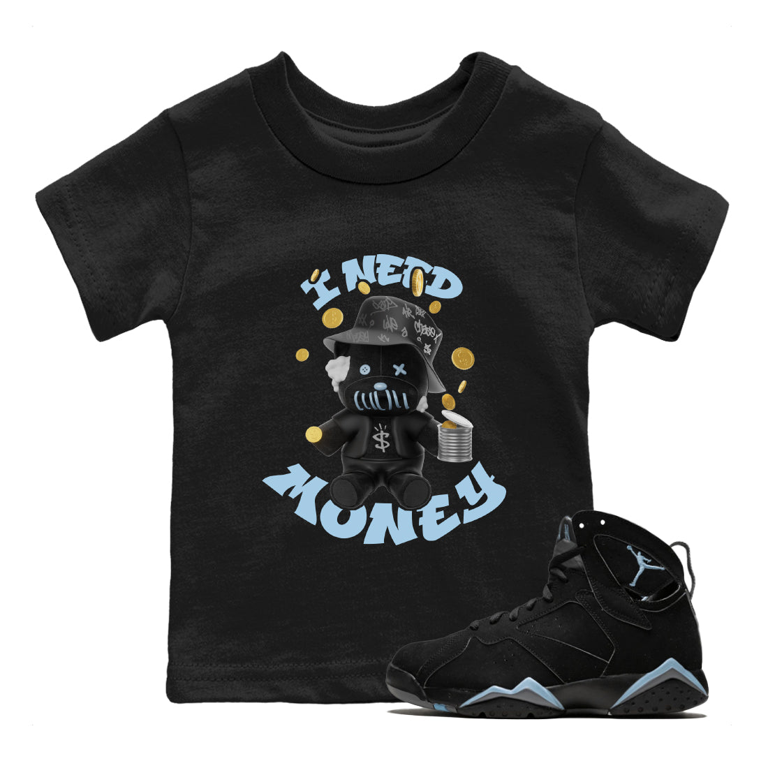 Air Jordan 7 Chambray shirt to match jordans I Need Money sneaker tees AJ7 Chambray SNRT Sneaker Release Tees Baby Toddler Black 1 T-Shirt