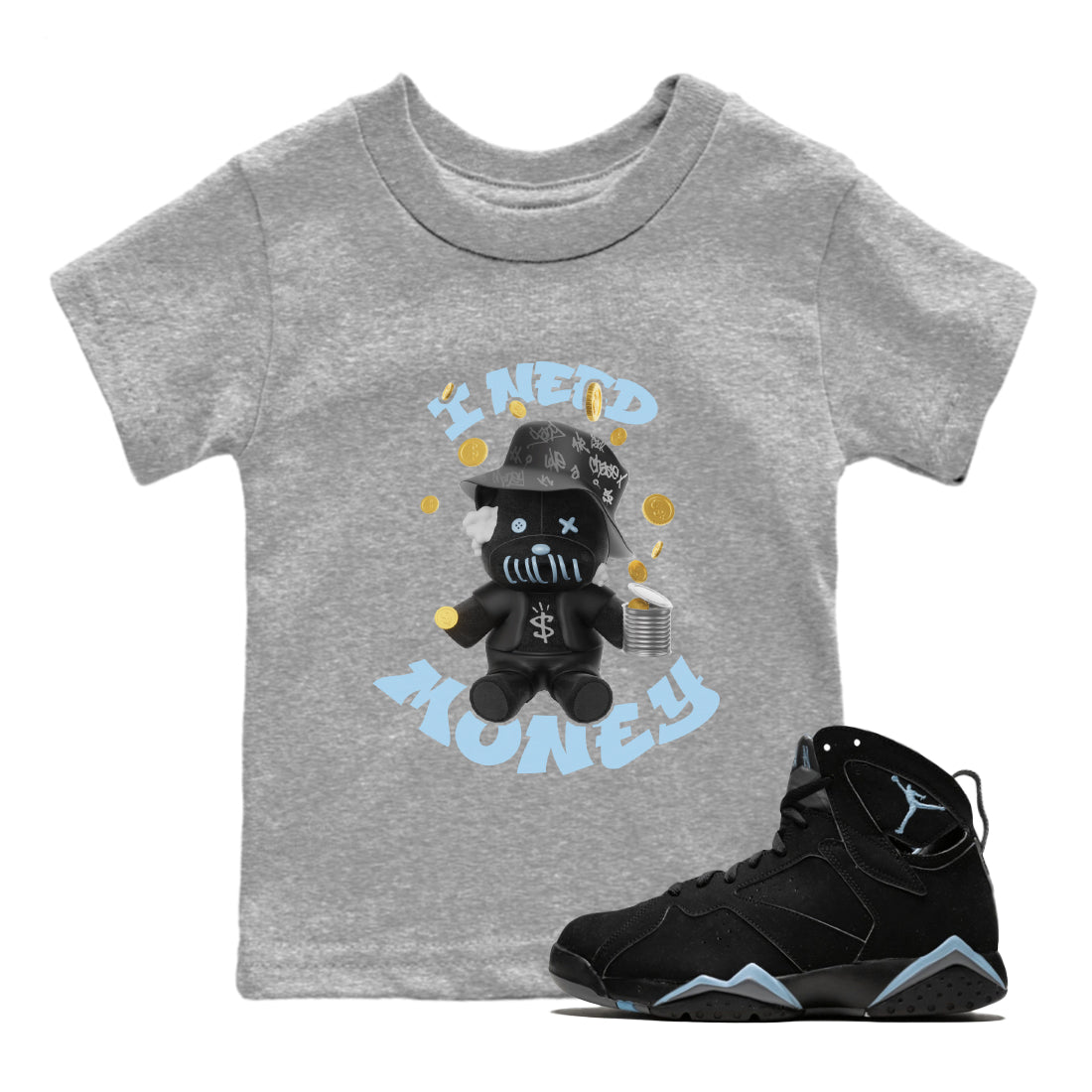 Air Jordan 7 Chambray shirt to match jordans I Need Money sneaker tees AJ7 Chambray SNRT Sneaker Release Tees Baby Toddler Heather Grey 1 T-Shirt