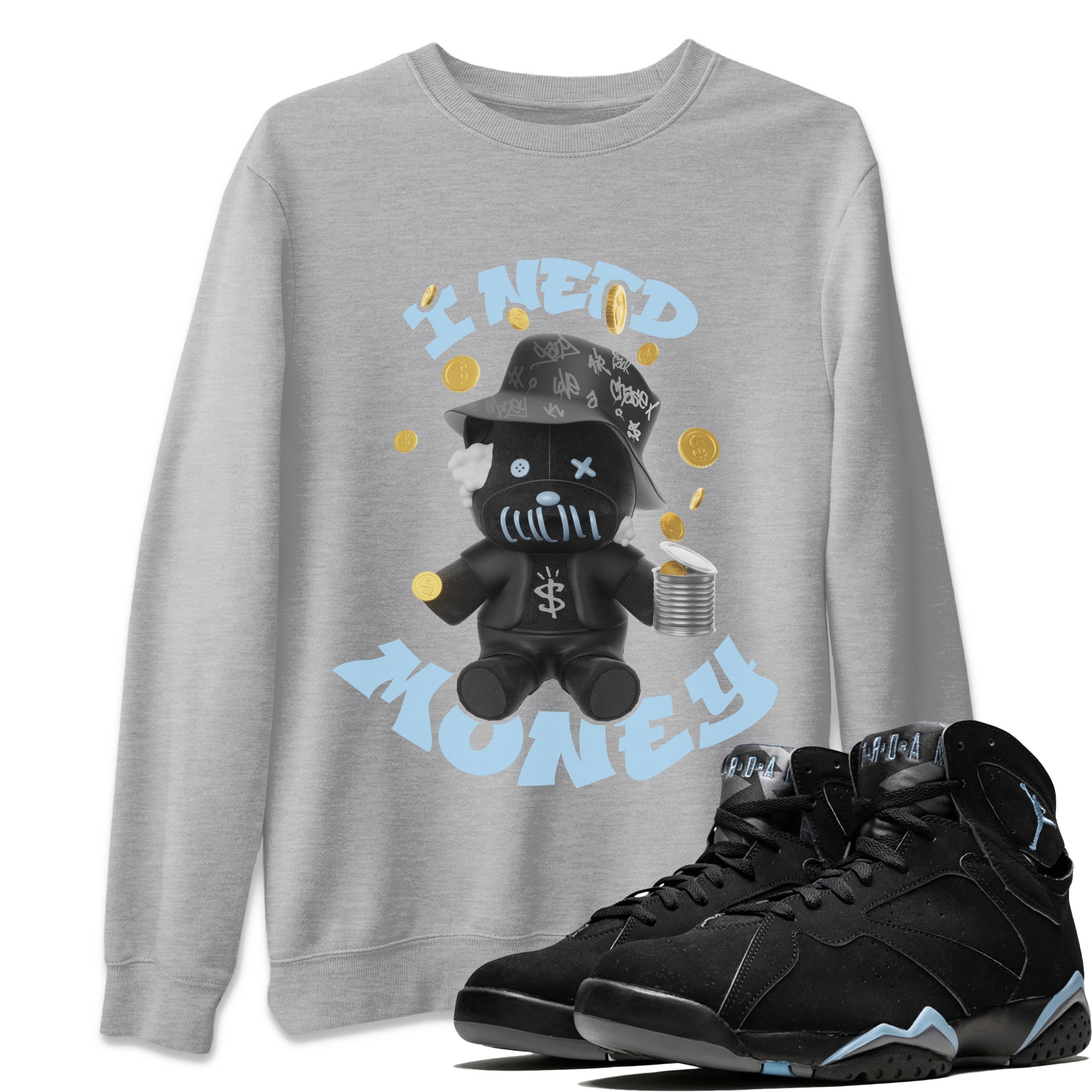 Air Jordan 7 Chambray shirt to match jordans I Need Money sneaker tees AJ7 Chambray SNRT Sneaker Release Tees Unisex Heather Grey 1 T-Shirt