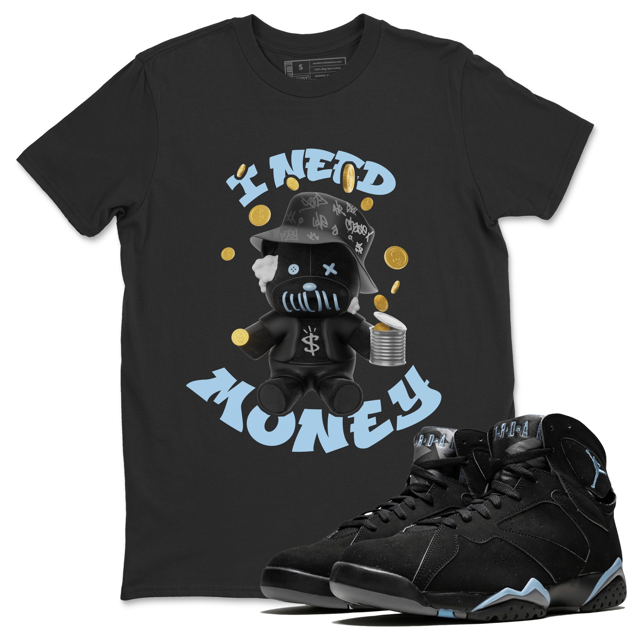 Air Jordan 7 Chambray shirt to match jordans I Need Money sneaker tees AJ7 Chambray SNRT Sneaker Release Tees Unisex Black 1 T-Shirt