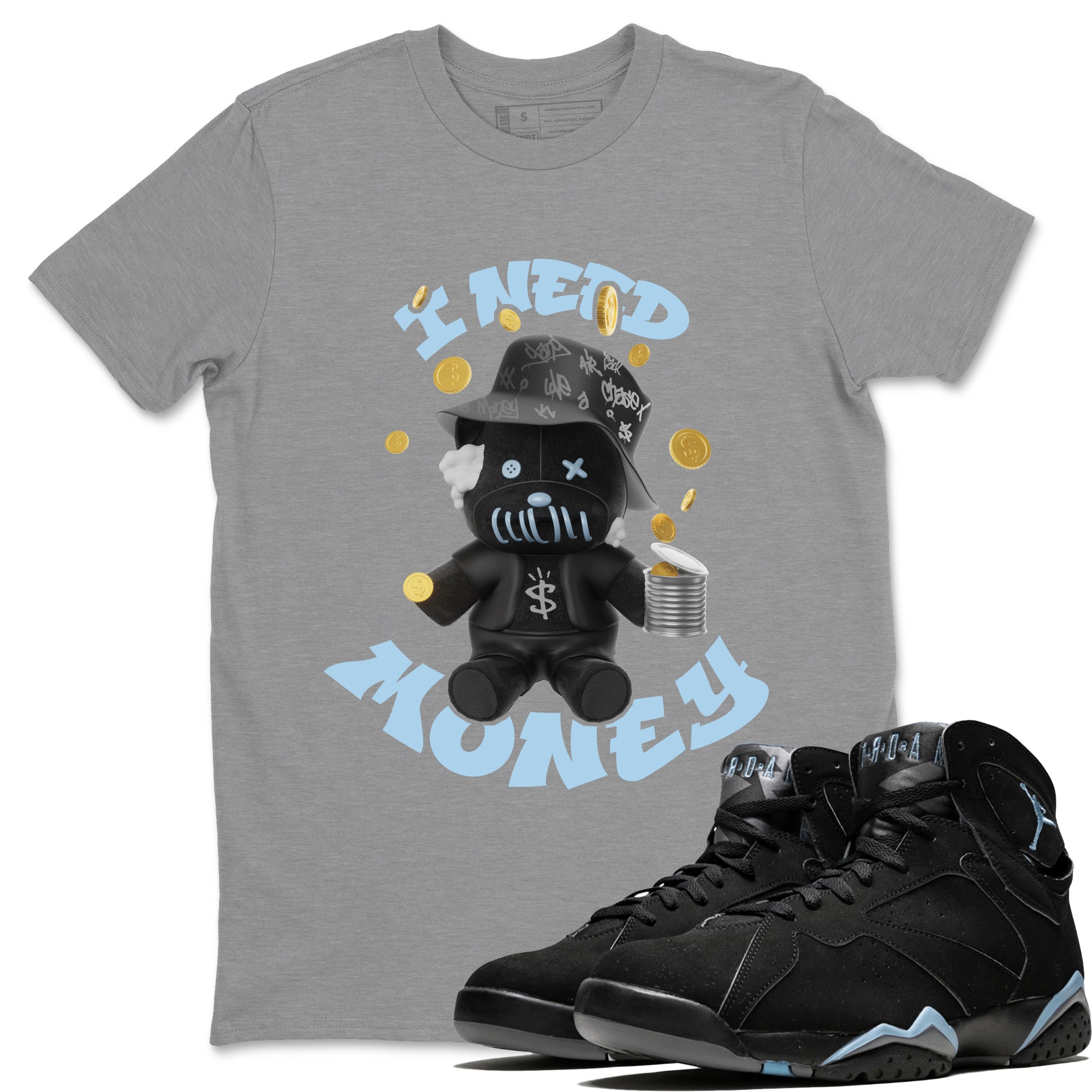 Air Jordan 7 Chambray shirt to match jordans I Need Money sneaker tees AJ7 Chambray SNRT Sneaker Release Tees Unisex Heather Grey 1 T-Shirt