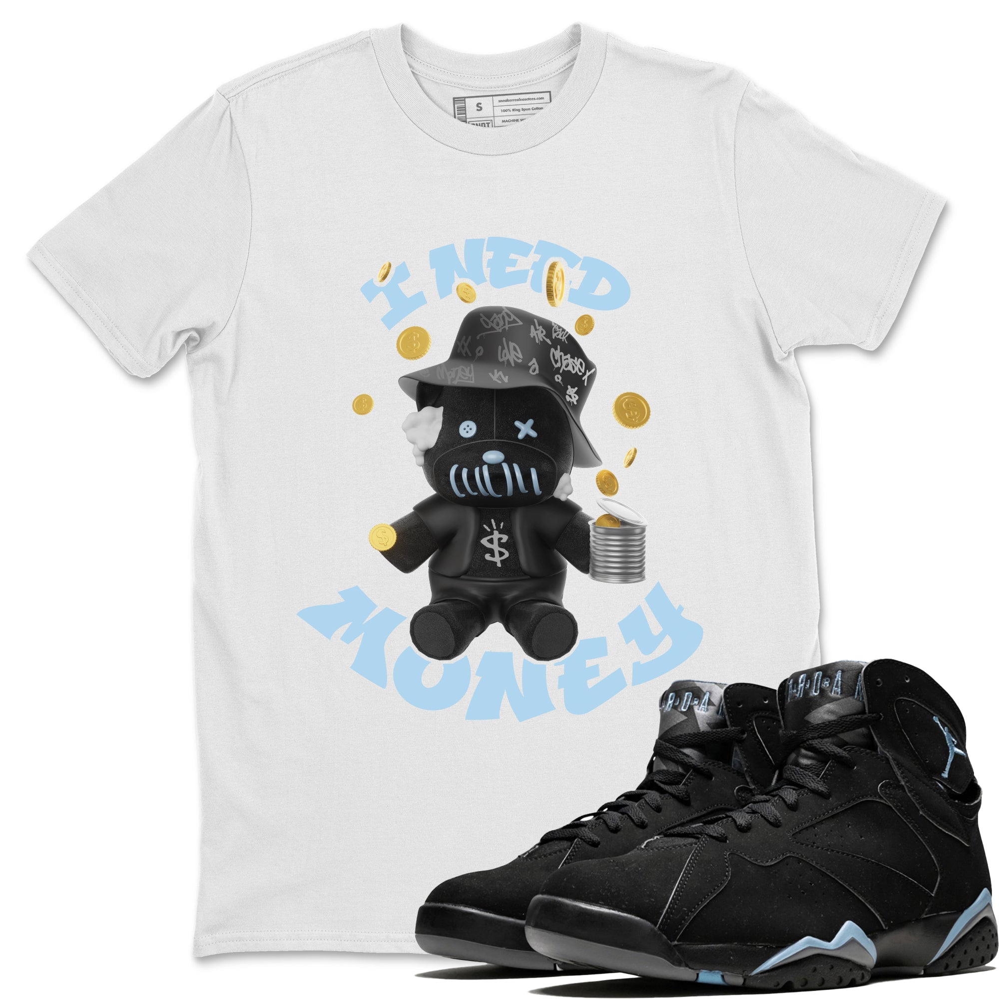 Air Jordan 7 Chambray shirt to match jordans I Need Money sneaker tees AJ7 Chambray SNRT Sneaker Release Tees Unisex White 1 T-Shirt