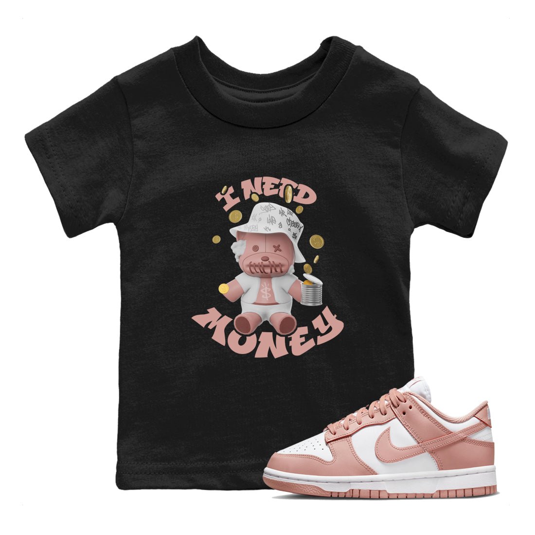 Dunk Rose Whisper shirt to match jordans I Need Money sneaker tees Nike Dunk LowRose Whisper SNRT Sneaker Release Tees Baby Toddler Black 1 T-Shirt
