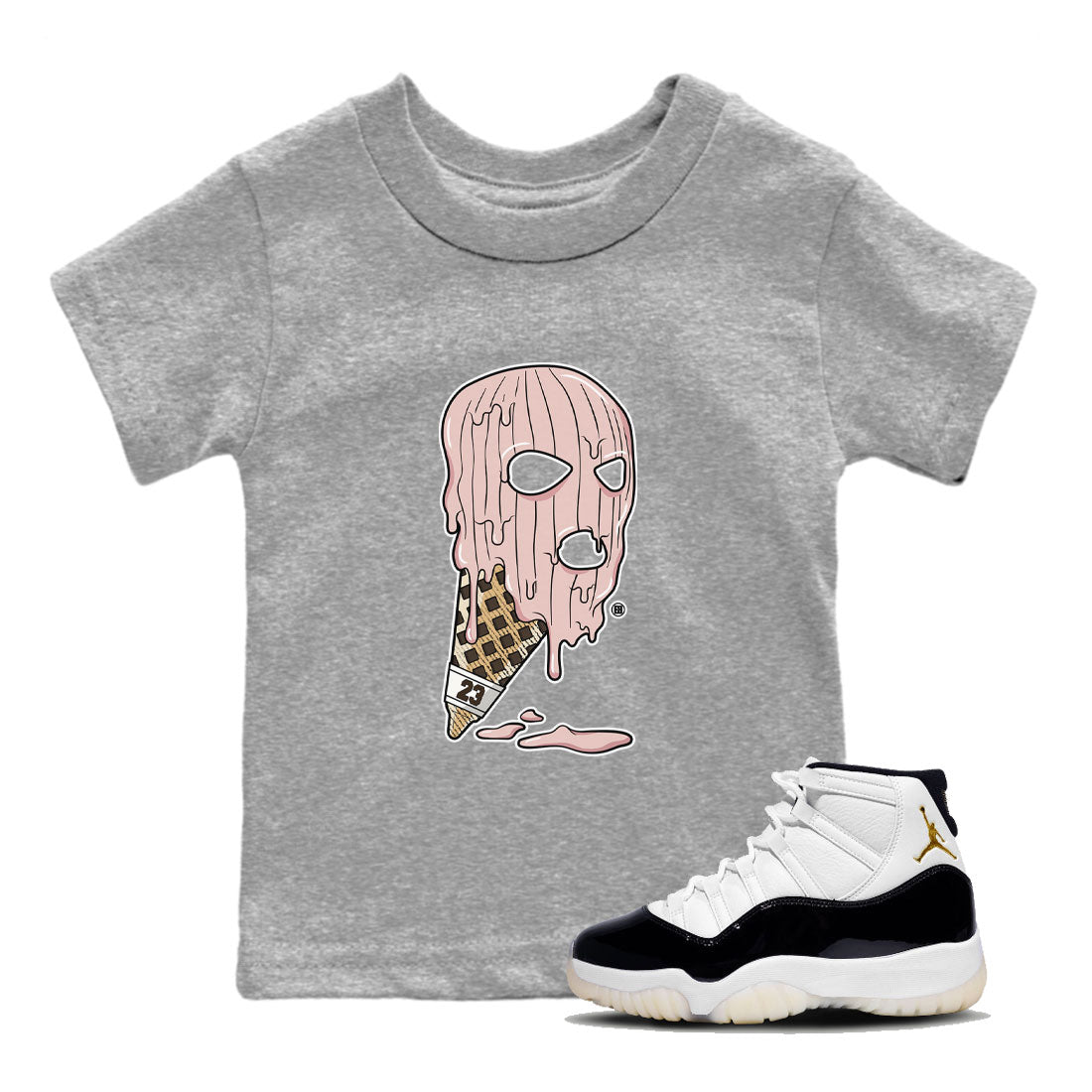 Air Jordan 11 Neapolitan shirt to match jordans Ice Cream Mask special sneaker matching tees Jordan 11 WMNS Neapolitan SNRT sneaker tees Baby Toddler Heather Grey 1 T-Shirt