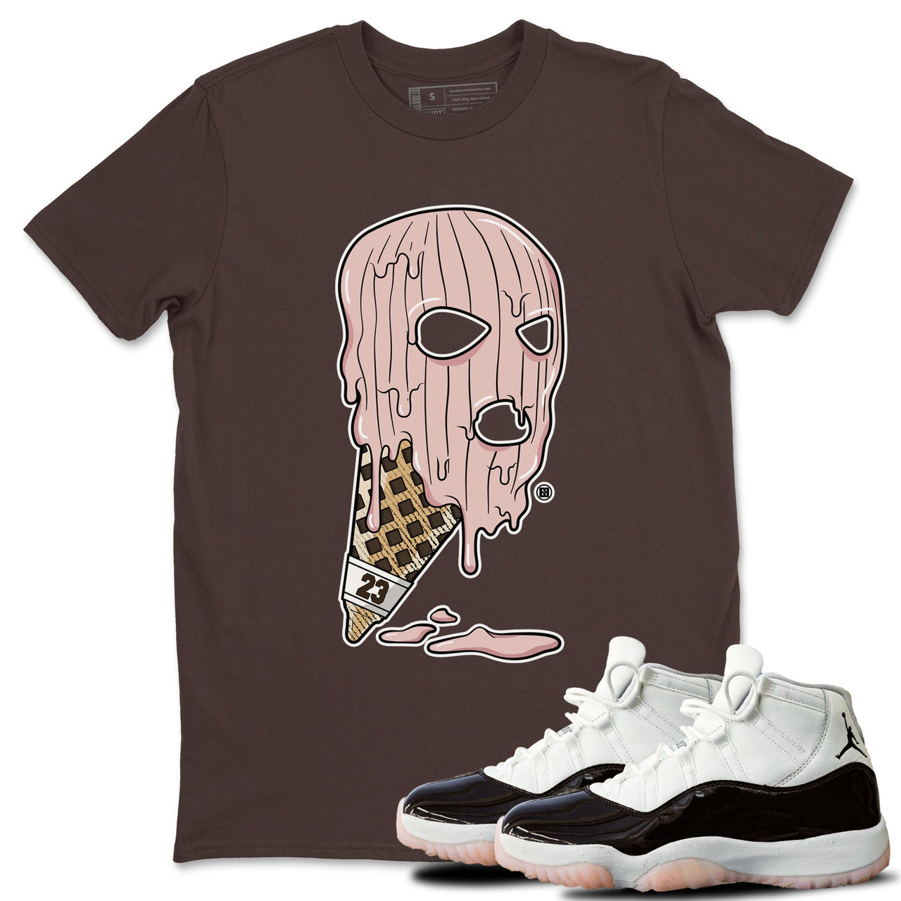 Air Jordan 11 Neapolitan shirt to match jordans Ice Cream Mask special sneaker matching tees Jordan 11 WMNS Neapolitan SNRT sneaker tees Unisex Dark Chocolate 1 T-Shirt