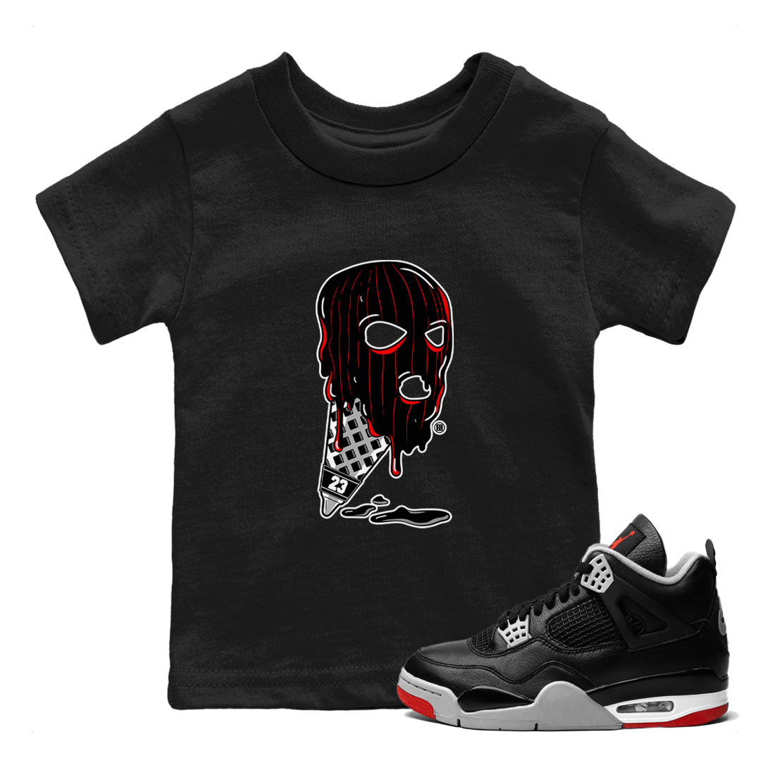 Air Jordan 4 Bred Reimagined shirt to match jordans Ice Cream Mask sneaker tees 4s Bred Reimagined SNRT sneaker release tees baby toddler Black 1 cotton Shirt