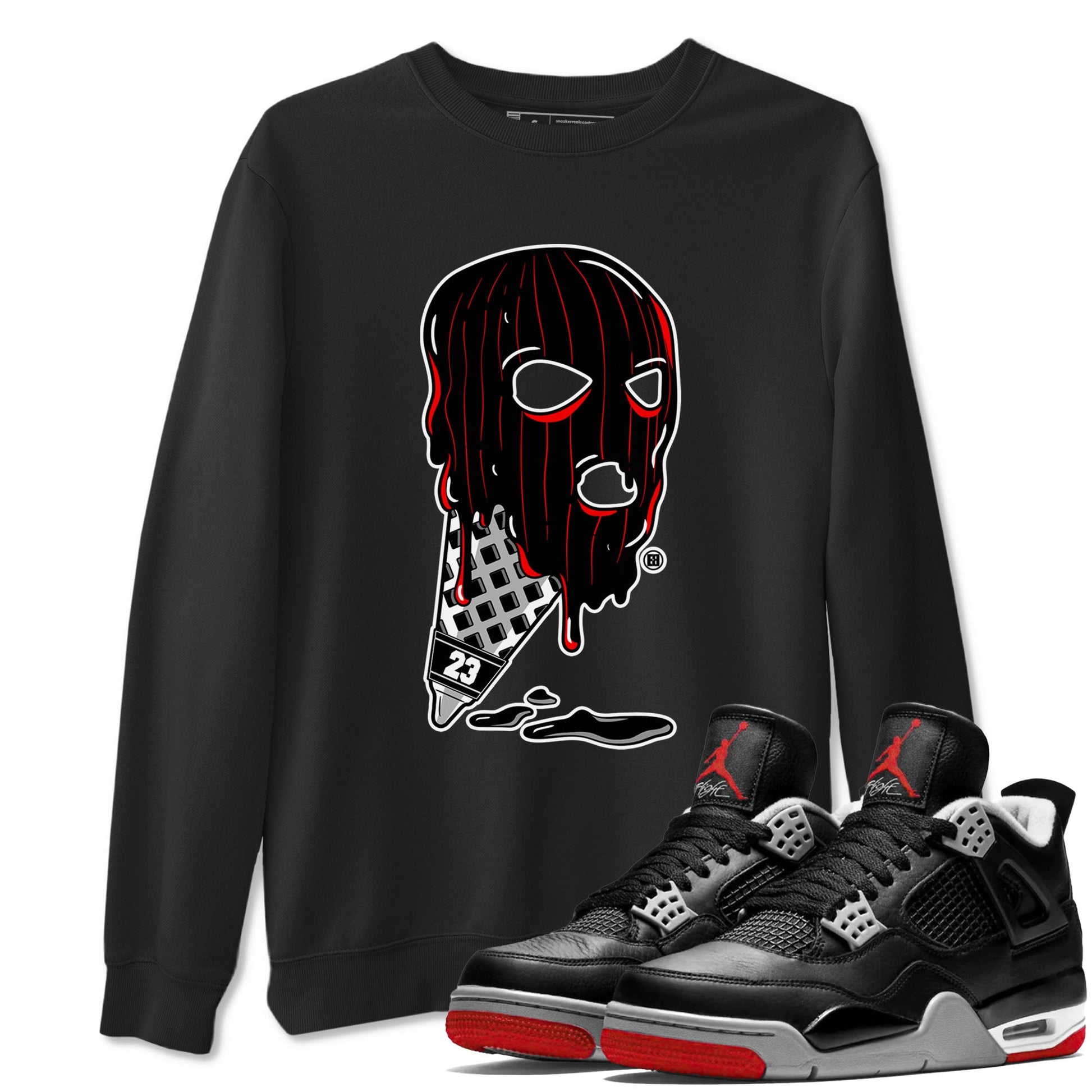 Air Jordan 4 Bred Reimagined shirt to match jordans Ice Cream Mask sneaker tees 4s Bred Reimagined SNRT Sneaker Release Tees unisex cotton Black 1 crew neck shirt