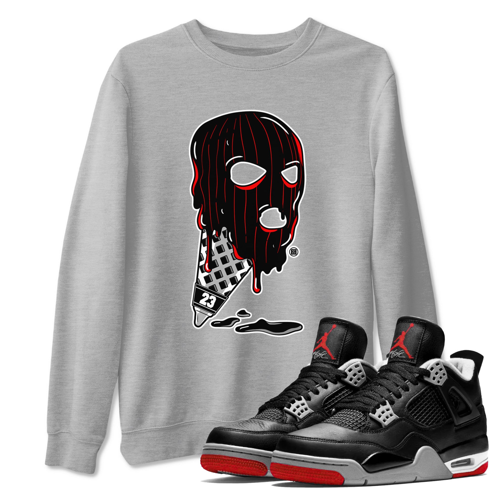 Air Jordan 4 Bred Reimagined shirt to match jordans Ice Cream Mask sneaker tees 4s Bred Reimagined SNRT Sneaker Release Tees unisex cotton Heather Grey 1 crew neck shirt