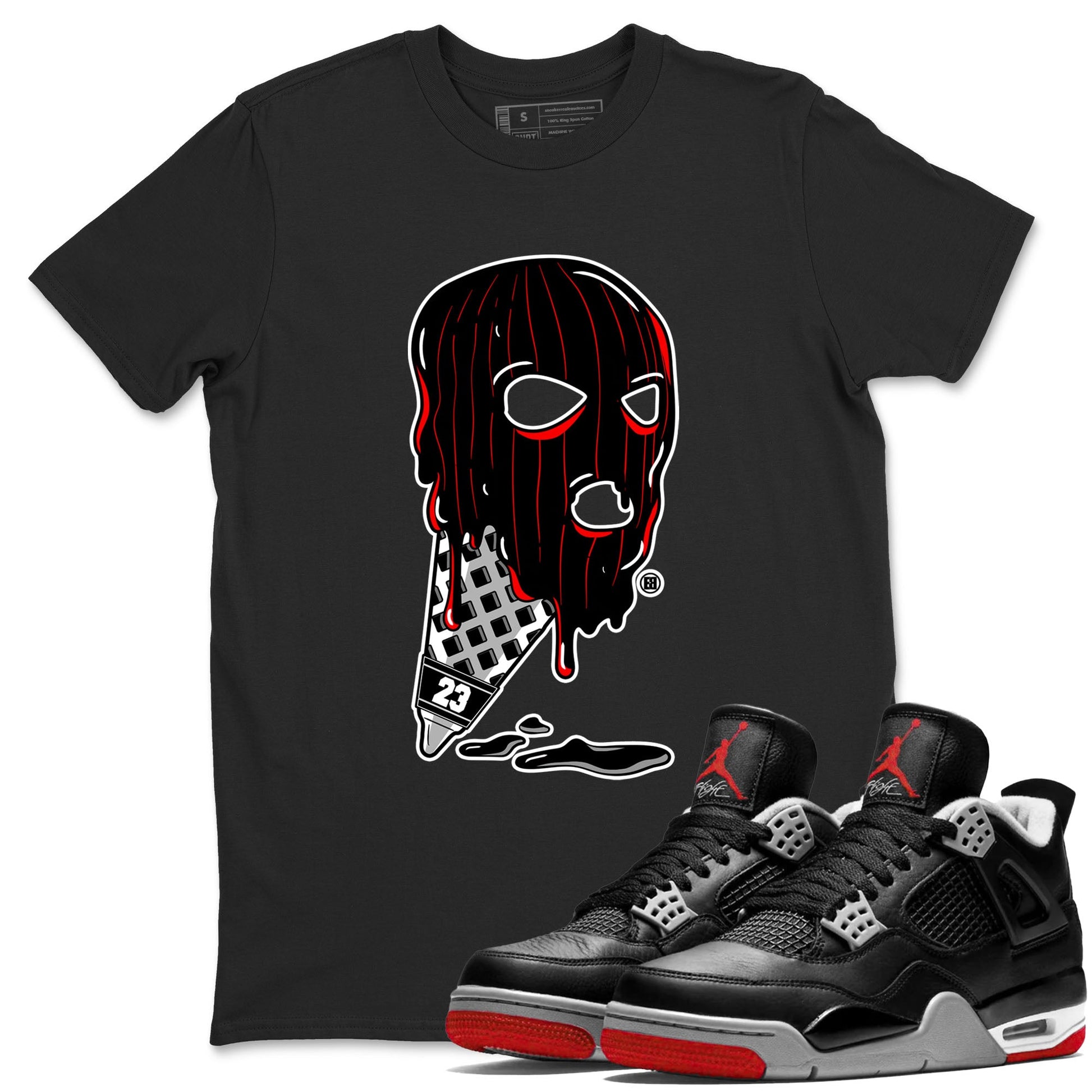 Air Jordan 4 Bred Reimagined shirt to match jordans Ice Cream Mask sneaker tees 4s Bred Reimagined SNRT Sneaker Release Tees unisex cotton Black 1 crew neck shirt