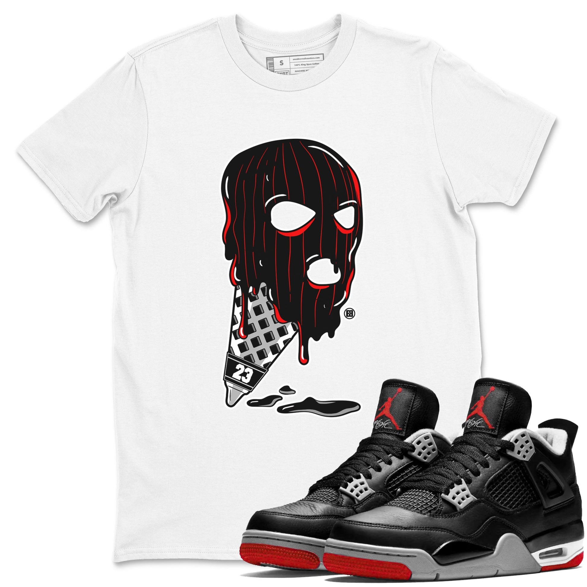 Air Jordan 4 Bred Reimagined shirt to match jordans Ice Cream Mask sneaker tees 4s Bred Reimagined SNRT Sneaker Release Tees unisex cotton White 1 crew neck shirt