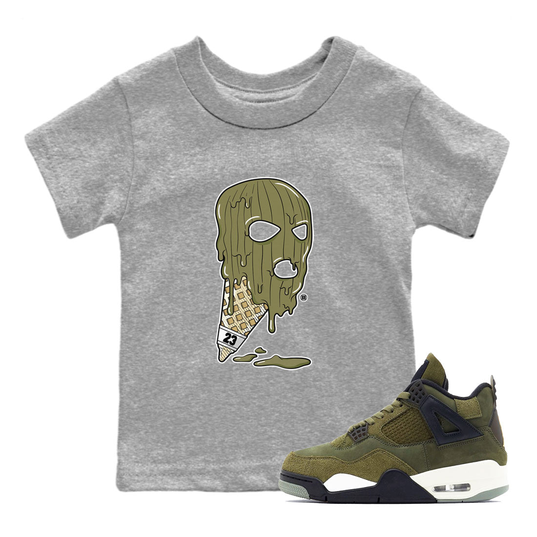 Air Jordan 4 Medium Olive shirt to match jordans Ice Cream Mask sneaker match tees 4s Olive SNRT Sneaker Release Tees Baby Toddler Heather Grey 1 T-Shirt