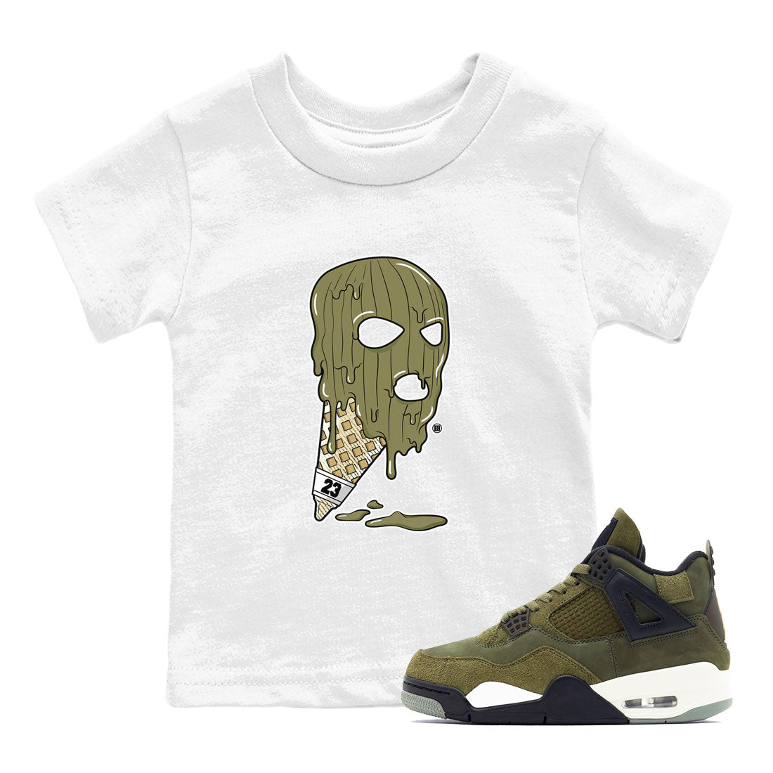 Air Jordan 4 Medium Olive shirt to match jordans Ice Cream Mask sneaker match tees 4s Olive SNRT Sneaker Release Tees Baby Toddler White 1 T-Shirt
