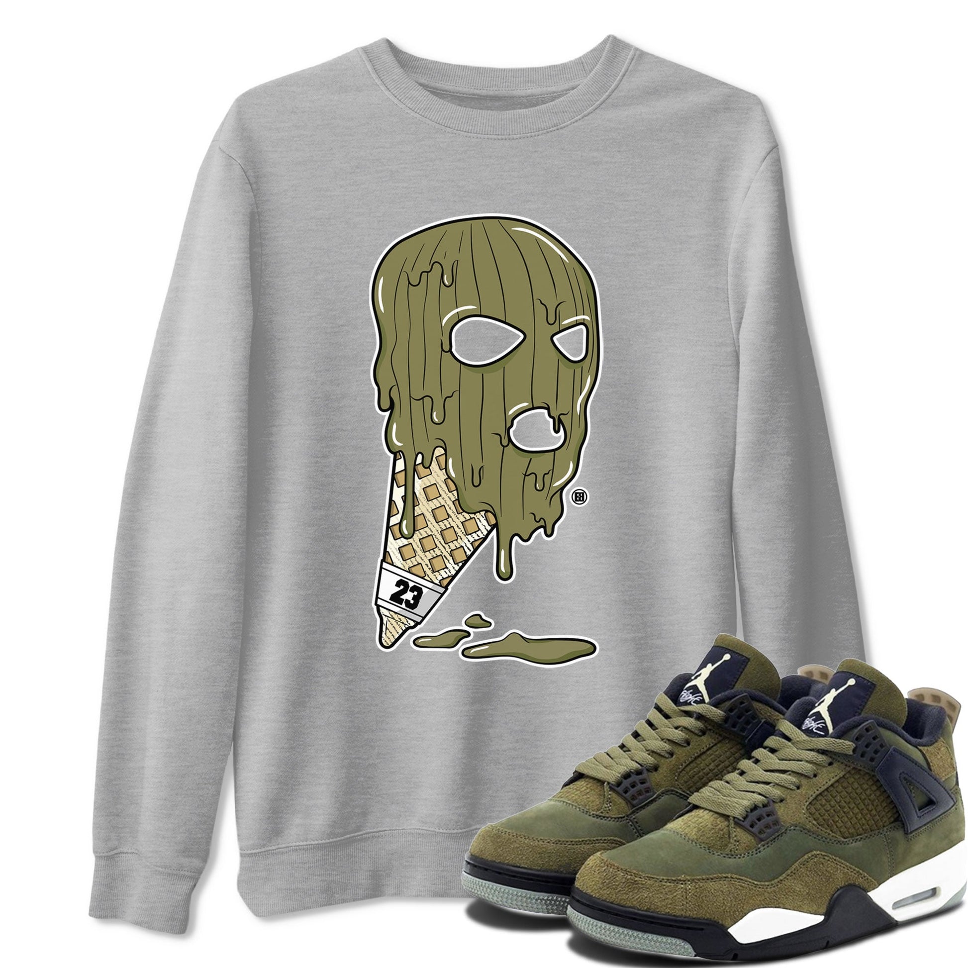 Air Jordan 4 Medium Olive shirt to match jordans Ice Cream Mask sneaker match tees 4s Olive SNRT Sneaker Release Tees Unisex Heather Grey 1 T-Shirt