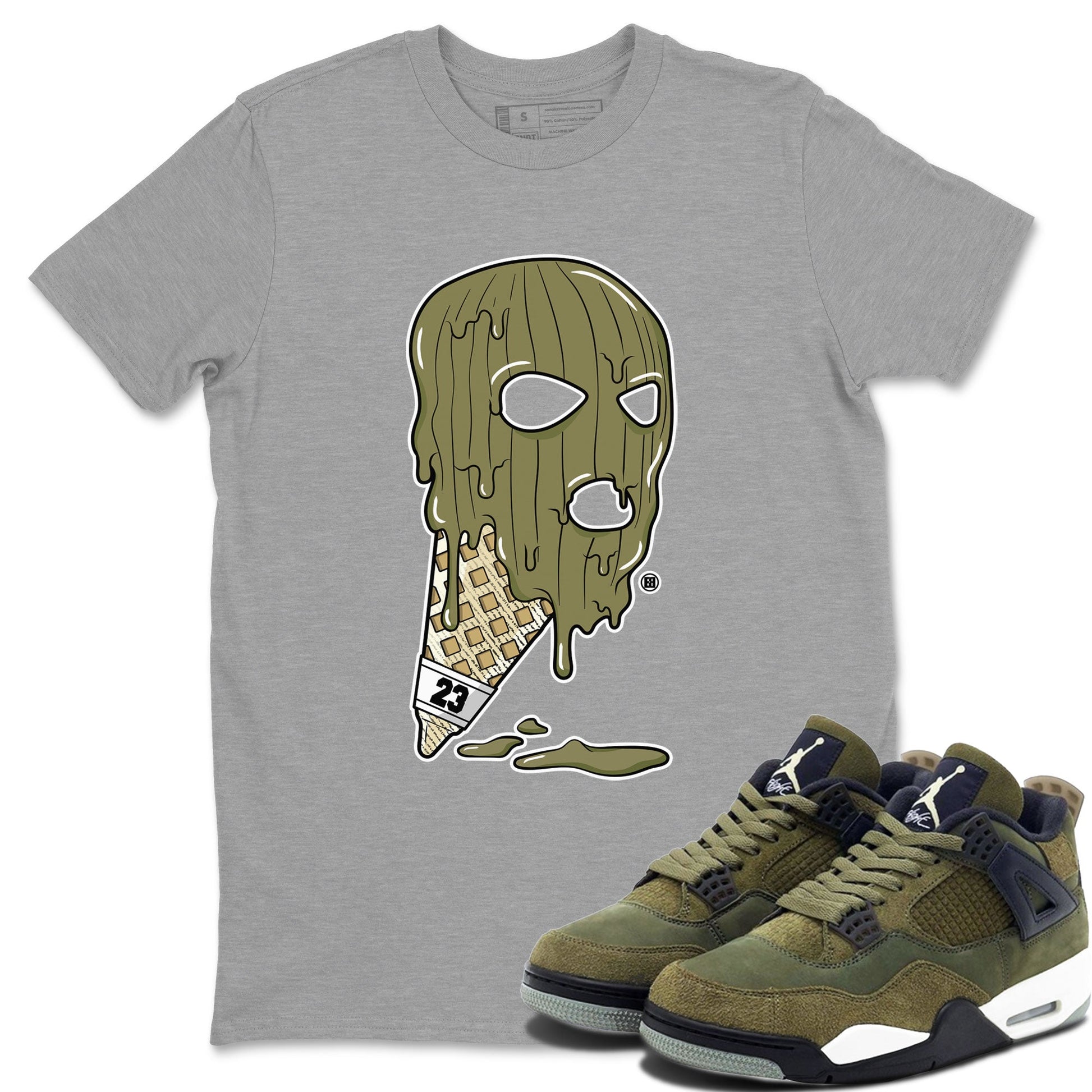Air Jordan 4 Medium Olive shirt to match jordans Ice Cream Mask sneaker match tees 4s Olive SNRT Sneaker Release Tees Unisex Heather Grey 1 T-Shirt