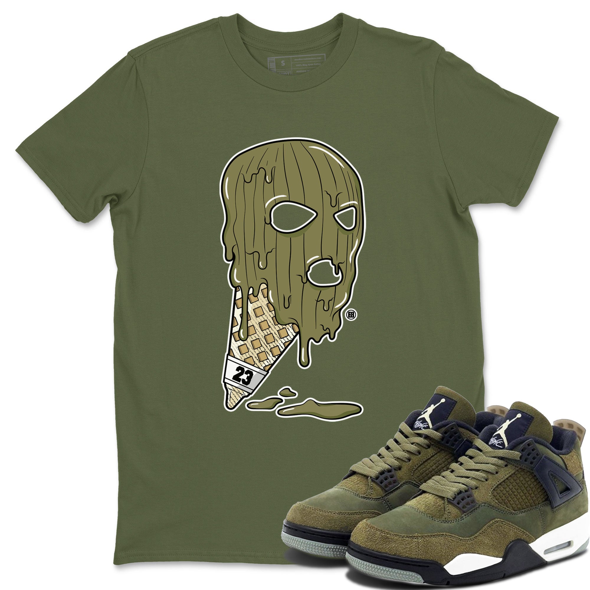 Air Jordan 4 Medium Olive shirt to match jordans Ice Cream Mask sneaker match tees 4s Olive SNRT Sneaker Release Tees Unisex Military Green 1 T-Shirt