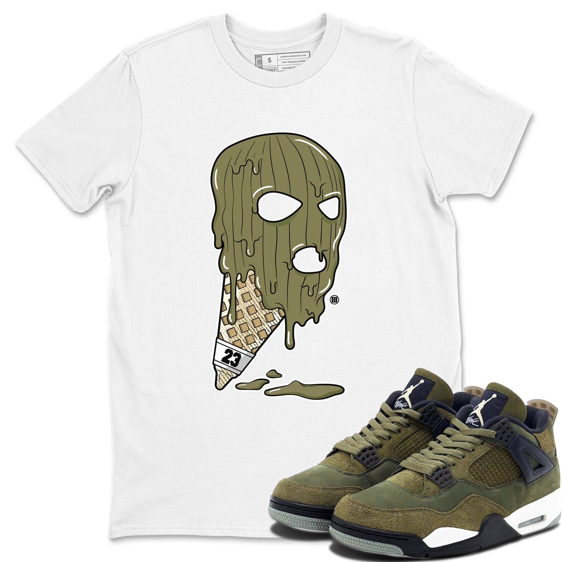 Air Jordan 4 Medium Olive shirt to match jordans Ice Cream Mask sneaker match tees 4s Olive SNRT Sneaker Release Tees Unisex White 1 T-Shirt