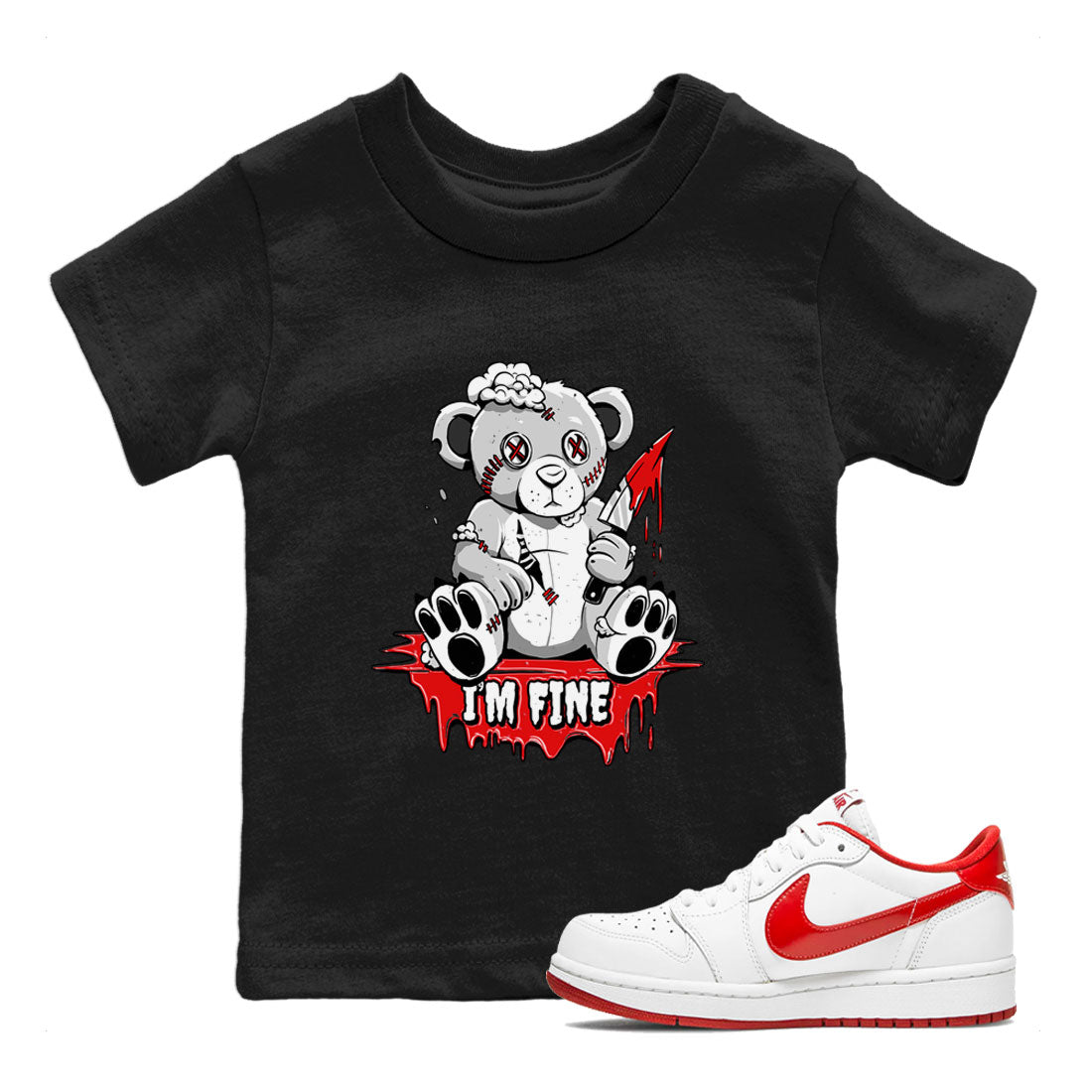 Air Jordan 1 University Red shirt to match jordans I'm Fine sneaker tees Jordan 1 Low University Red SNRT Sneaker Release Tees Baby Toddler Black 1 T-Shirt