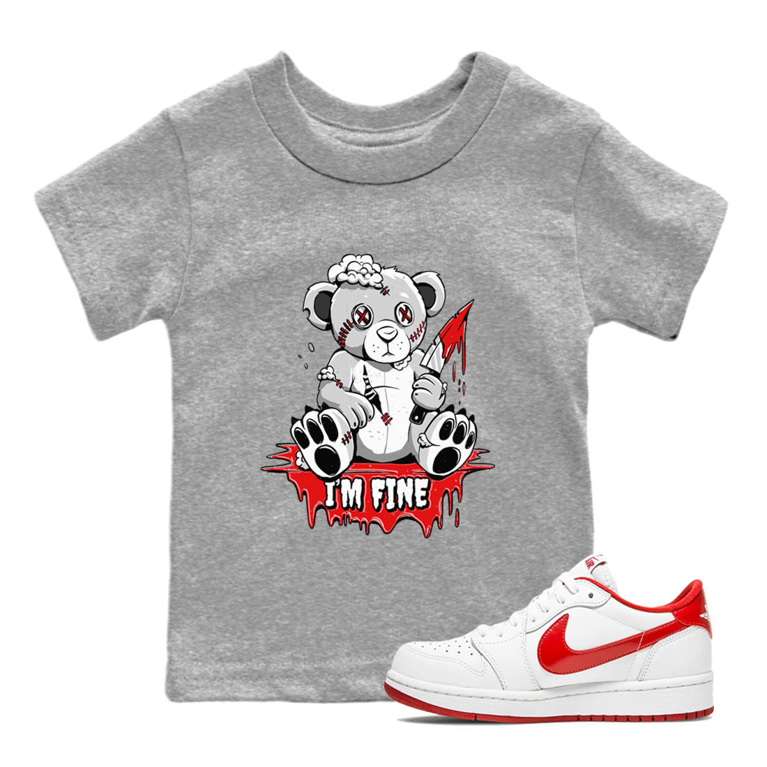 Air Jordan 1 University Red shirt to match jordans I'm Fine sneaker tees Jordan 1 Low University Red SNRT Sneaker Release Tees Baby Toddler Heather Grey 1 T-Shirt