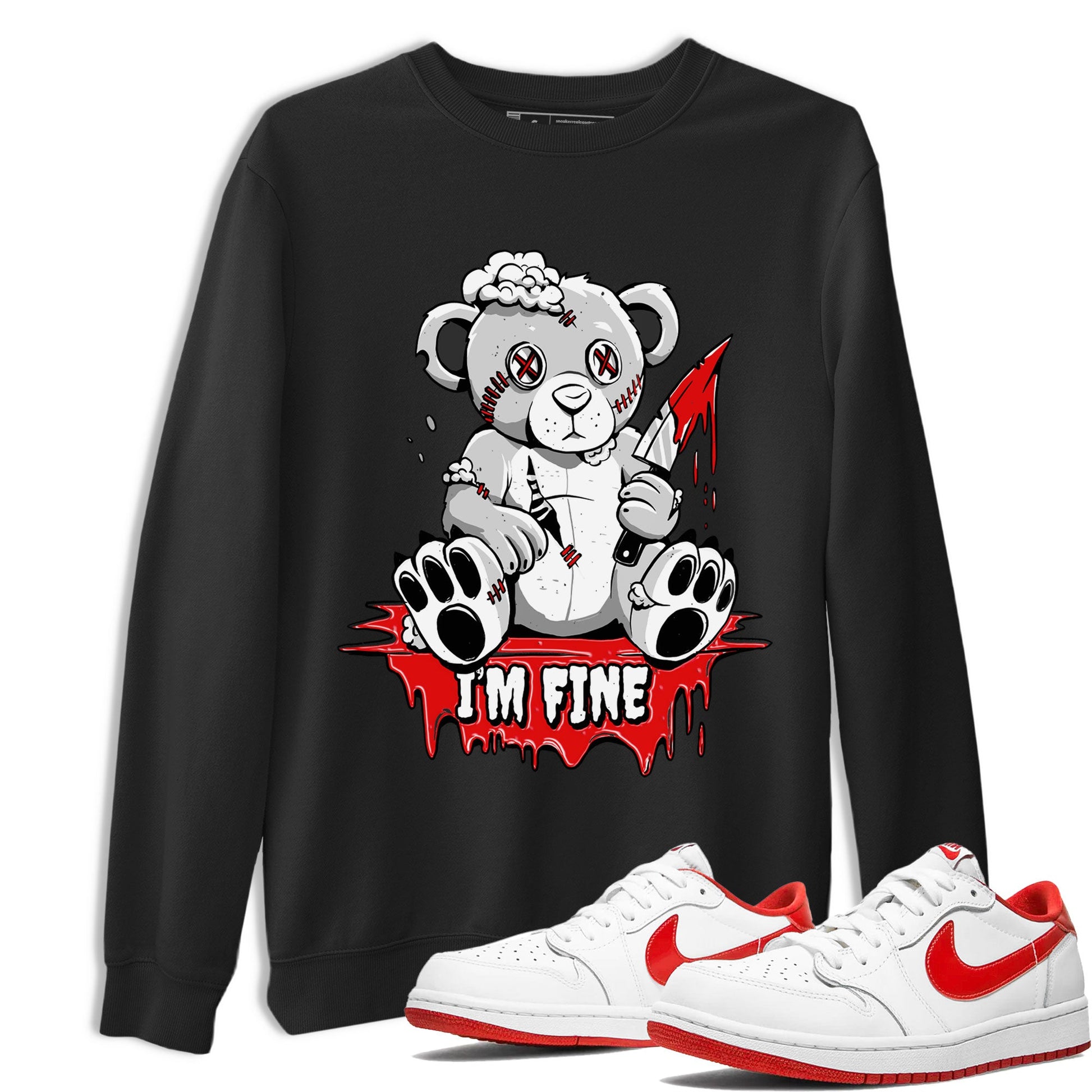 Air Jordan 1 University Red shirt to match jordans I'm Fine sneaker tees Jordan 1 Low University Red SNRT Sneaker Release Tees Crew Neck Casual Unisex Black 1 T-Shirt