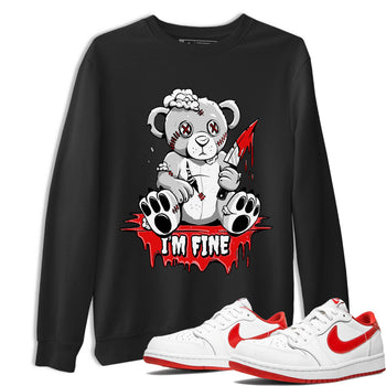 Air Jordan 1 University Red shirt to match jordans I'm Fine sneaker tees Jordan 1 Low University Red SNRT Sneaker Release Tees Crew Neck Casual Unisex Black 1 T-Shirt
