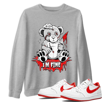 Air Jordan 1 University Red shirt to match jordans I'm Fine sneaker tees Jordan 1 Low University Red SNRT Sneaker Release Tees Crew Neck Casual Unisex Heather Grey 1 T-Shirt