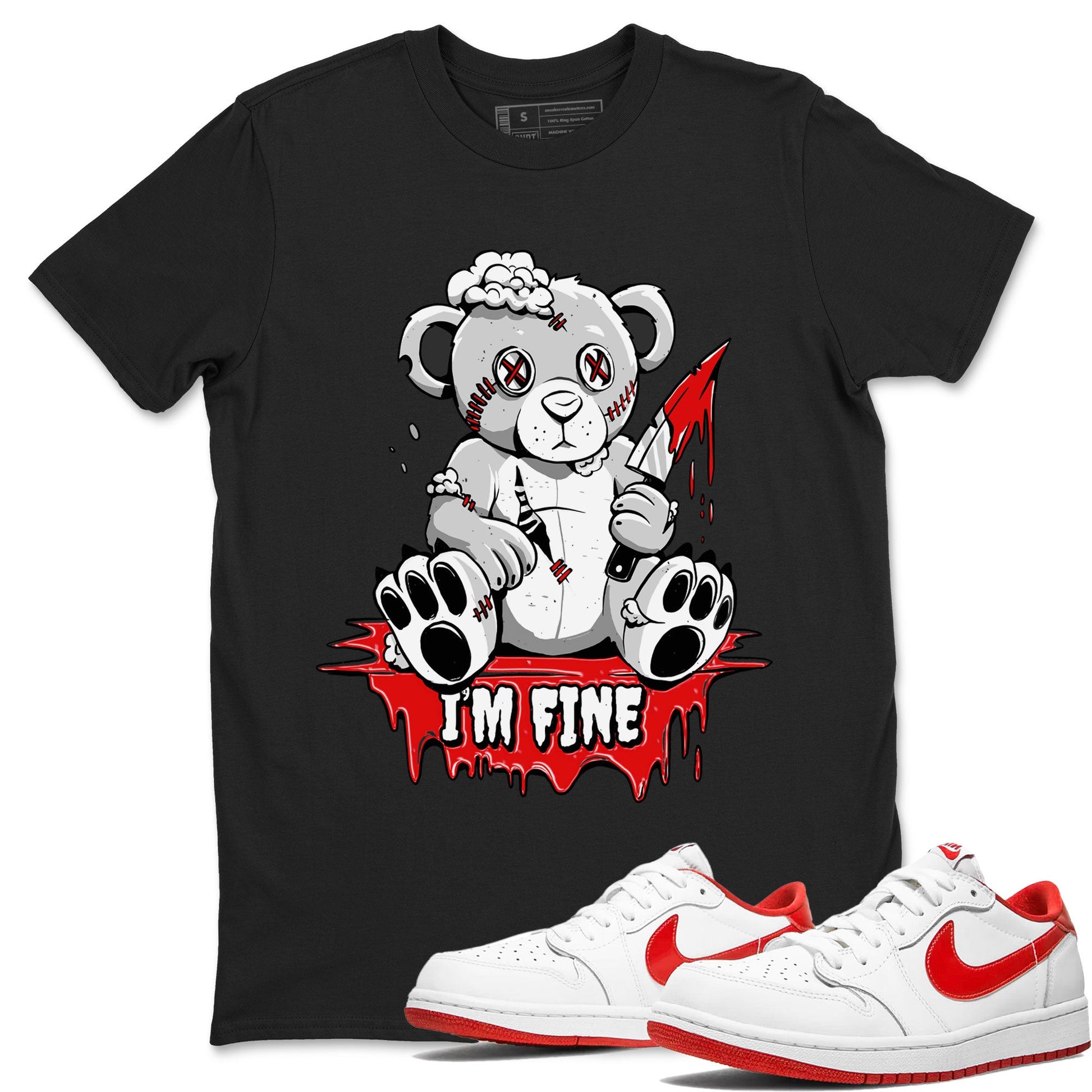 Air Jordan 1 University Red shirt to match jordans I'm Fine sneaker tees Jordan 1 Low University Red SNRT Sneaker Release Tees Crew Neck Casual Unisex Black 1 T-Shirt