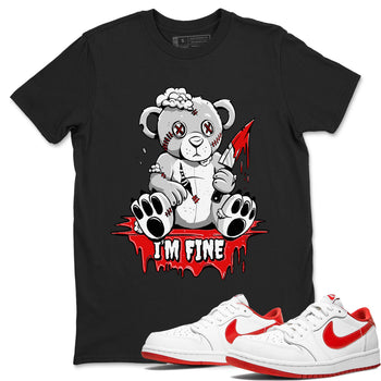 Air Jordan 1 University Red shirt to match jordans I'm Fine sneaker tees Jordan 1 Low University Red SNRT Sneaker Release Tees Crew Neck Casual Unisex Black 1 T-Shirt