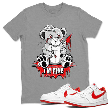 Air Jordan 1 University Red shirt to match jordans I'm Fine sneaker tees Jordan 1 Low University Red SNRT Sneaker Release Tees Crew Neck Casual Unisex Heather Grey 1 T-Shirt