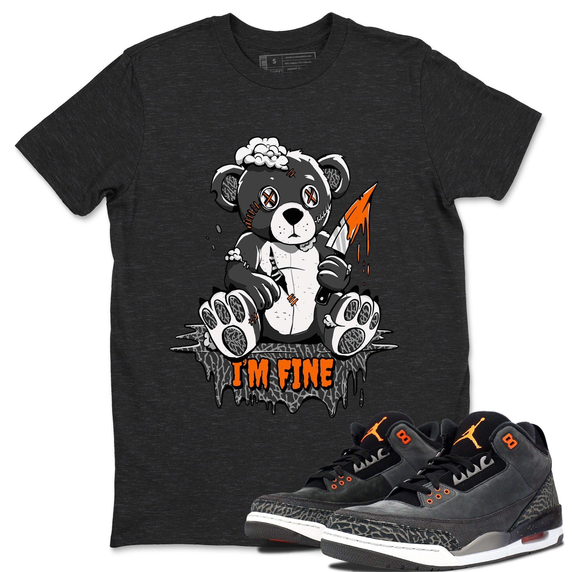 Jordan 3 Retro Fear AJ3 Grey shirt to match jordans I'm Fine sneaker tees Air Jordan 3 Fear SNRT Sneaker Release Tees Crew Neck Casual Unisex Charcoal Heather 1 T-Shirt